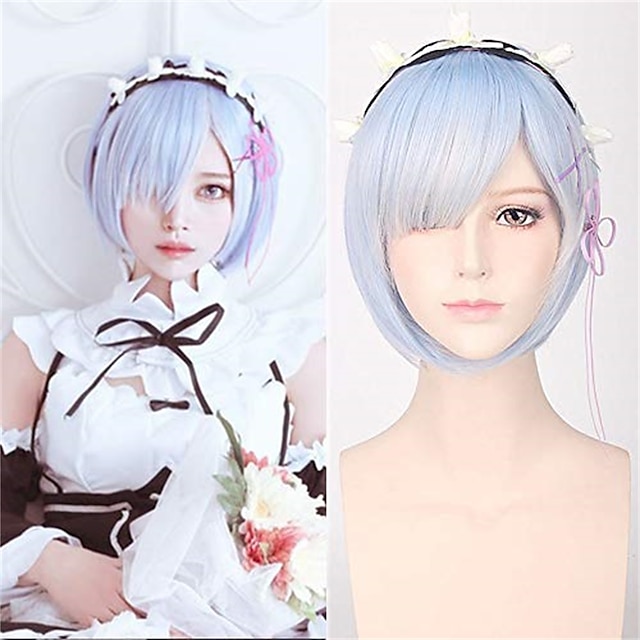 creamily short blue anime hair cosplay wig anime fancy dress cosplay wig rem party wig re zero begining life in another world