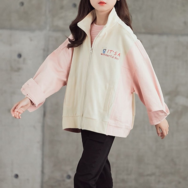 Baby & Kids Girls Clothing | Kids Girls Jacket Long Sleeve Pink Letter Zipper Fall Spring Active Daily 3-10 Years - CZ73079