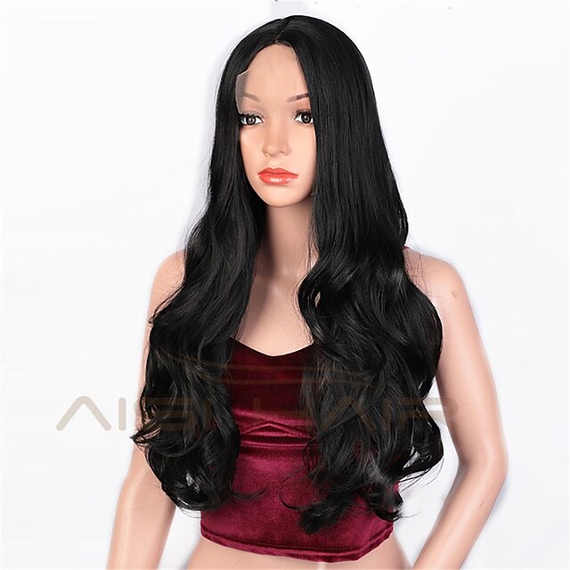 Beauty & Hair Wigs & Hair Pieces | 26 Inch Wholesale Long Body Wave Curly Wave Natural Black Lace Frontal Synthetic Hair For Bla