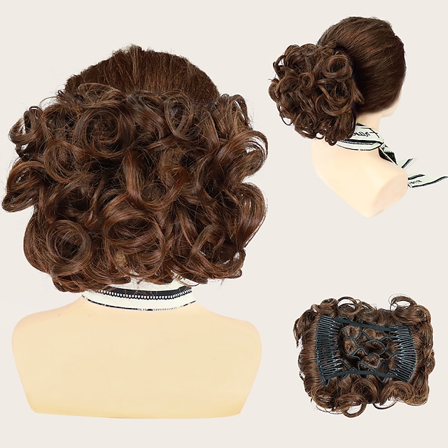 Beauty & Hair Wigs & Hair Pieces | Chignons Hair Bun Clip In Synthetic Hair Hair Piece Hair Extension Curly Bouncy Curl Party Pa