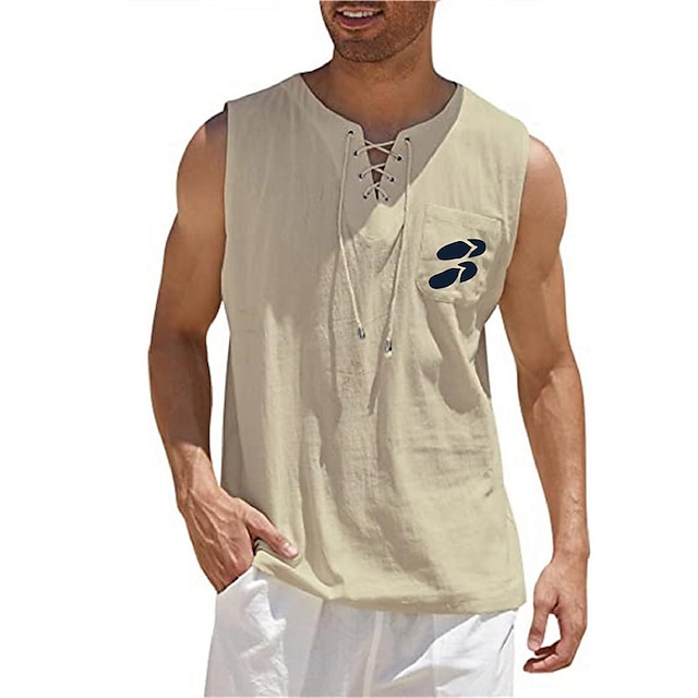  Men's Shirt Graphic Shoe V Neck Green Khaki Light Blue Gray Black Hot Stamping Outdoor Street Sleeveless Lace up Print Clothing Apparel Fashion Designer Casual Big and Tall / Summer / Spring / Summer