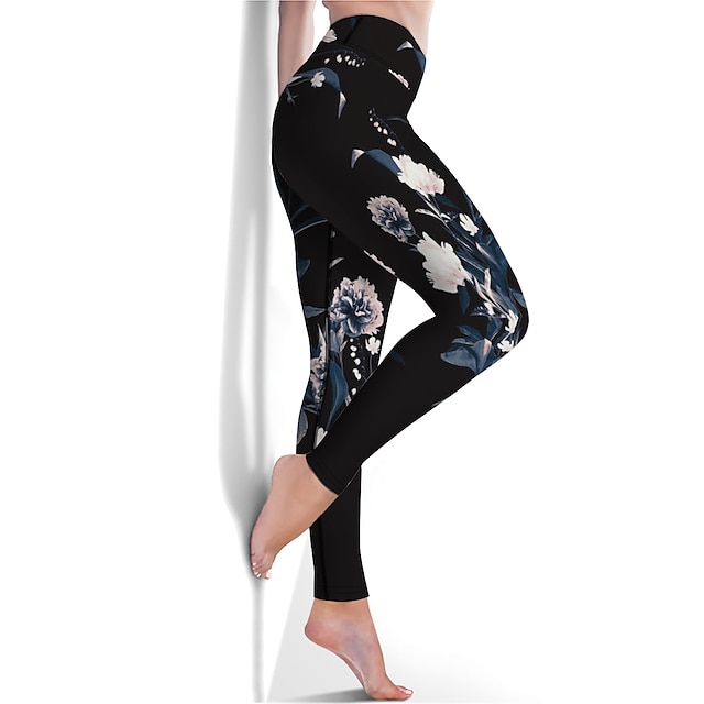  Women‘s Cropped Leggings Workout Tights High Waist Tummy Control Butt Lift Floral Black Red Brown Yoga Fitness Gym Workout Sports Activewear High Elasticity Athletic Athleisure