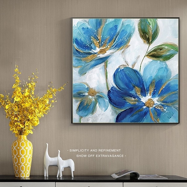 Home & Garden Wall Art | Handmade Hand Painted Oil Painting Wall Art Blue flower Home Decoration Decor Rolled Canvas No Frame Un