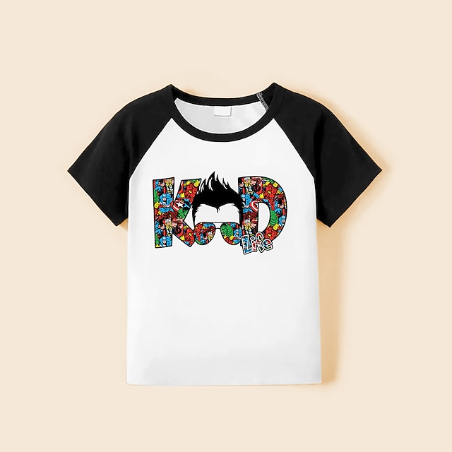 Baby & Kids Matching Outfits | Family Look T shirt Tops Cartoon Graphic Patterned Letter Causal Patchwork White Short Sleeve Cas