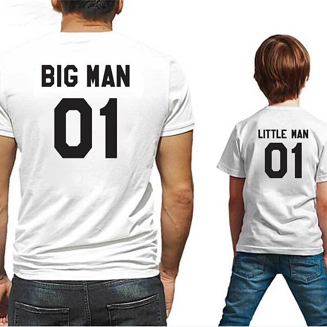 Baby & Kids Matching Outfits | Tops Dad and Son Cotton Letter Daily Print Gray White Black Short Sleeve Basic Matching Outfits -