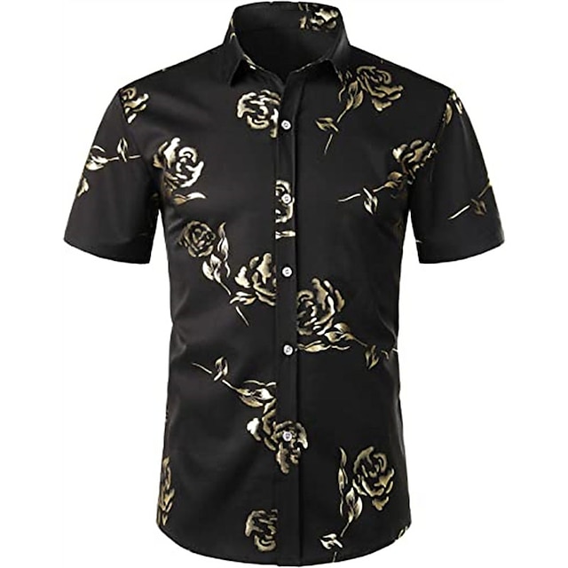 Mens Clothing Mens Shirts | Mens Shirt Floral Turndown Party Daily Button-Down Short Sleeve Tops Casual Fashion Comfortable Whit