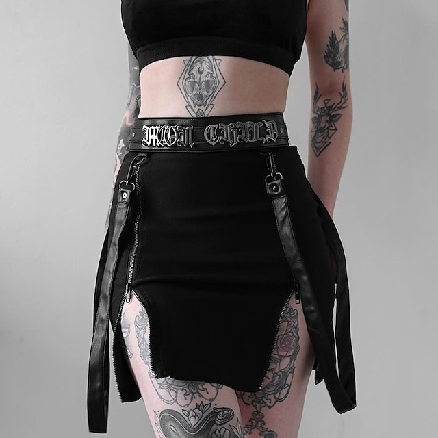  Retro / vintage Sexig Punk och gotiskt Steampunk Kjolar Mini kjol Kjol med hög slits Goth-tjej Dam Maskerad Fest Kjolar