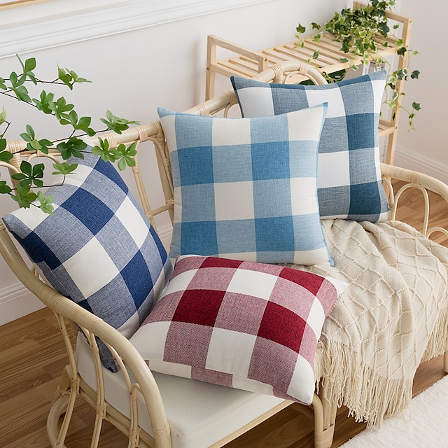 Home & Garden Home Decor | 1 pcs Polyester Pillow Cover Simple Plaid Geometric Modern Square Seamed Traditional Classic - AW3481