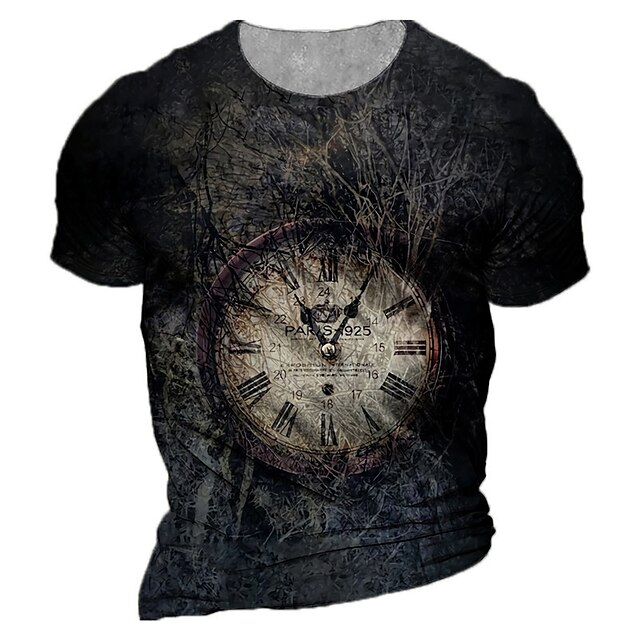 Mens Clothing Mens Tees & Tank Tops | Mens Unisex T shirt Tee 3D Print Graphic Prints Clock Crew Neck Street Daily Print Short S