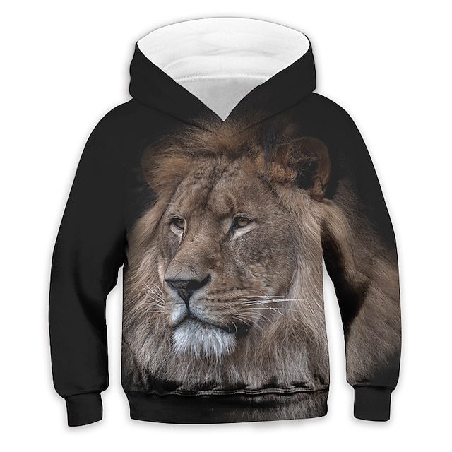 Baby & Kids Boys Clothing | Kids Boys Hoodie Long Sleeve 3D Print Lion Animal Pocket Black Children Tops Fall Spring Active Fash