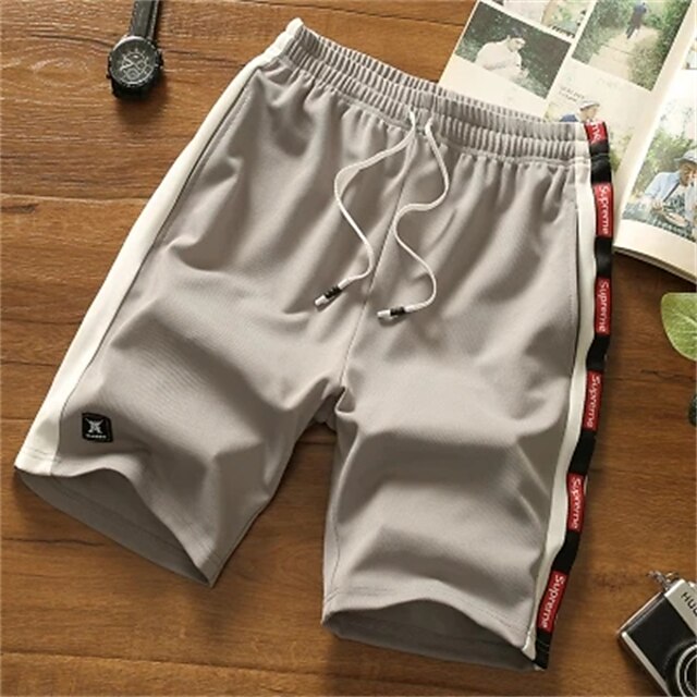 Mens Clothing Mens Bottoms | Mens Casual Shorts Short Pants Casual Inelastic Stripe Sports Mid Waist White Black Gray Red Navy B