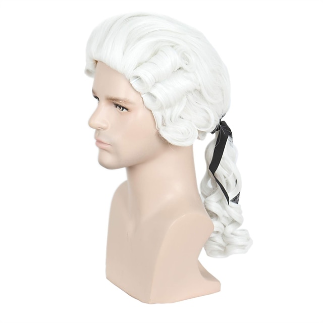  Lawyer Curly Wig Halloween Cosplay Costume Wig for Party  Man Long Wave White Wig White Blonde