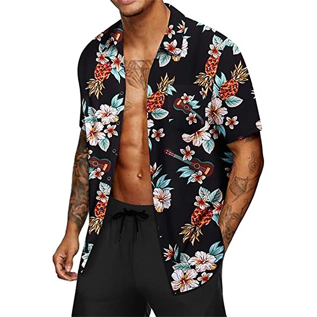 Mens Clothing Mens Shirts | Mens Shirt Print Floral Turndown Street Daily Button-Down Print Short Sleeve Tops Casual Fashion Bre