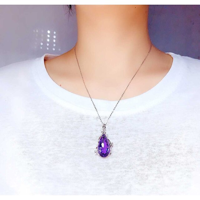 Shoes & Bags Fashion Accessories | LUCKY DOLL New Imitation Natural Amethyst Pendant Simple Purple Drop Pear Necklace - AY42420