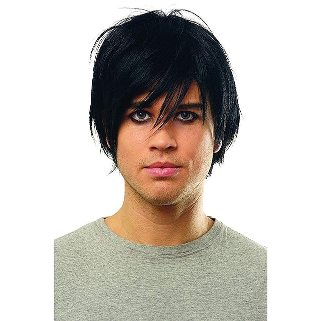  Parrucche emo Culture Men's Emo Wig Parrucche sintetiche Parrucche corte nere Parrucche di Halloween