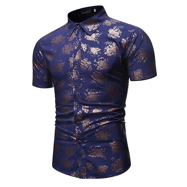 Mens Clothing Mens Shirts | Mens Shirt Graphic Patterned Turndown Street Casual Button-Down Bronzing Short Sleeve Tops Business 