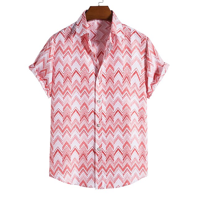 Mens Clothing Mens Shirts | Mens Shirt Geometric Classic Collar Holiday Beach Print Tops Casual Tropical Pink / Summer - HG86381