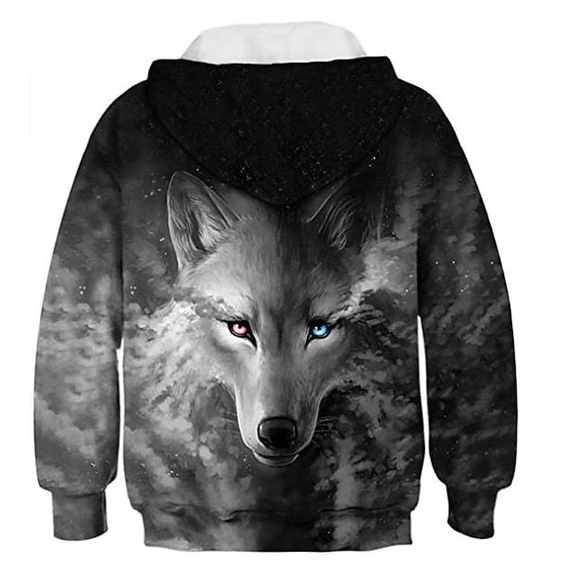 Baby & Kids Boys Clothing | Kids Boys Hoodie Long Sleeve 3D Print Wolf Animal Pocket Black Children Tops Fall Spring Active Fash