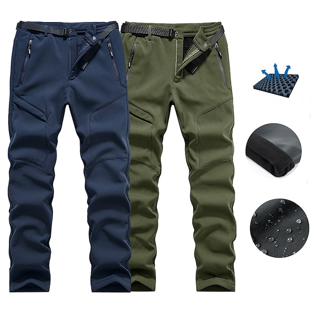  Men's Hiking Pants Trousers Work Pants Fleece Lined Pants Winter Outdoor Tailored Fit Thermal Warm Comfortable Thick Anti-tear Pants / Trousers Bottoms Dark Grey Black Camping / Hiking Ski