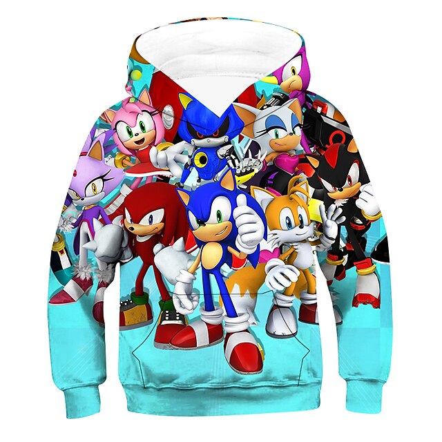 Baby & Kids Boys Clothing | Kids Boys Hoodie Sonic Long Sleeve 3D Print Graphic Patterned Pocket Colorblock Black Blue Children 