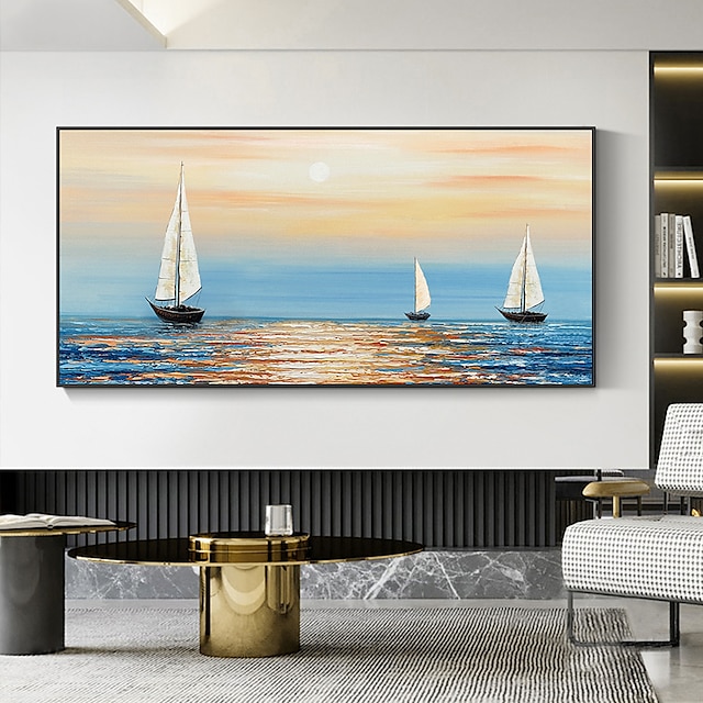 Home & Garden Wall Art | Handmade Oil Painting Canvas Wall Art Decoration Abstract Sailboat in the Sunset Painting Abstract Ocea