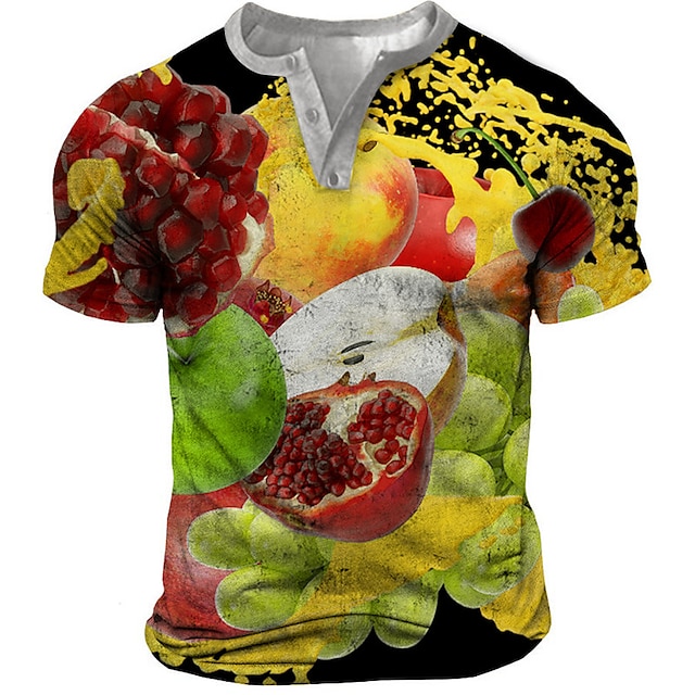  Men's Henley Shirt Tee T shirt Tee 3D Print Graphic Patterned Fruit Plus Size Henley Daily Sports Button-Down Print Short Sleeve Tops Designer Basic Casual Classic Green / Summer / Summer