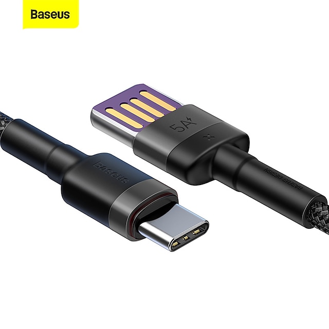  BASEUS USB C-kabel 40W 3ft USB A naar USB C 5 A Snellader Duurzaam Anti-vouwen Dubbelzijdig Blind-parende USB Voor Xiaomi Huawei Mobiele telefoonaccessoire