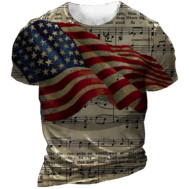 Mens Clothing Mens Tees & Tank Tops | Mens Unisex T shirt Tee 3D Print Graphic Prints Notes National Flag Crew Neck Street Daily