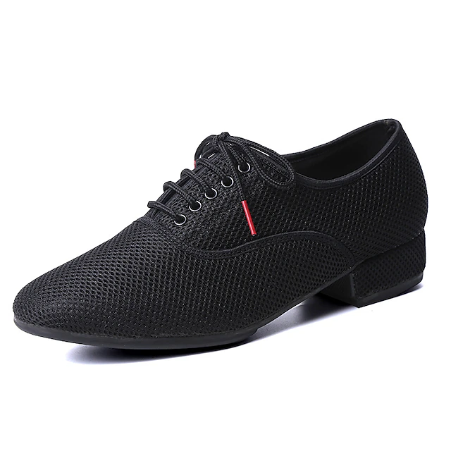 Men's Black Breathable Mesh Lace-Up Dance Shoes with Flexible Non-Slip Sole - Ideal for Ballroom and Latin Dancing 6