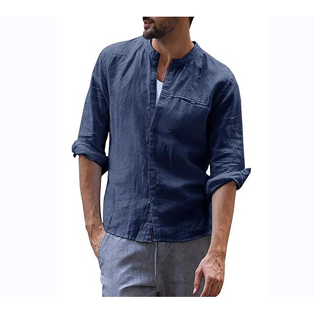 Mens Clothing Mens Shirts | Mens Shirt Solid Colored V Neck Street Casual Button-Down Long Sleeve Tops Casual Fashion Breathable