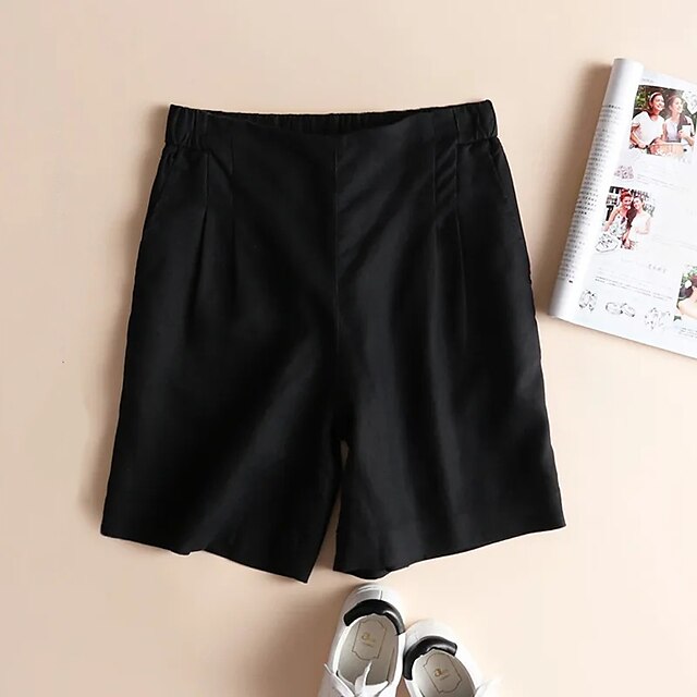 Womens Clothing Womens Bottoms | Womens Fashion Shorts Side Pockets Short Pants Casual Weekend Inelastic Plain Comfort Mid Waist