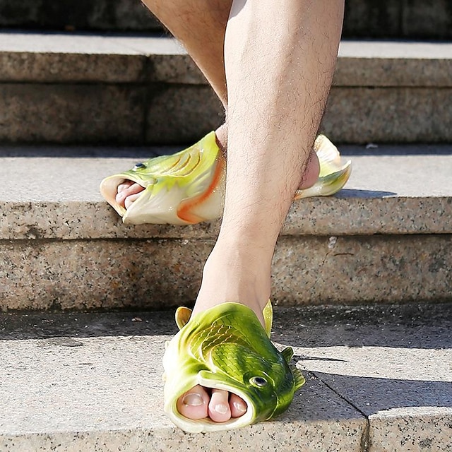 Men's Fish Shaped Slippers - Funny 3D Fish Flip Flops for Men and Women ...