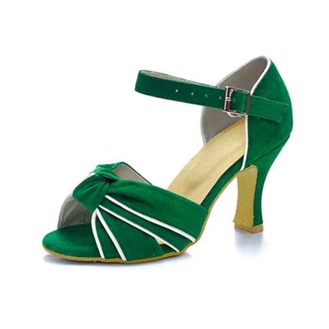  Damen Schuhe für den lateinamerikanischen Tanz Tanzschuhe Innen ChaCha St. Patricks Day Absätze Schleife Stöckelschuh Peep Toe Knöchelriemen Erwachsene Grün