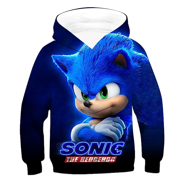 Baby & Kids Boys Clothing | Kids Boys Hoodie Sonic Long Sleeve 3D Print Graphic Patterned Pocket Colorblock Black Blue Children 