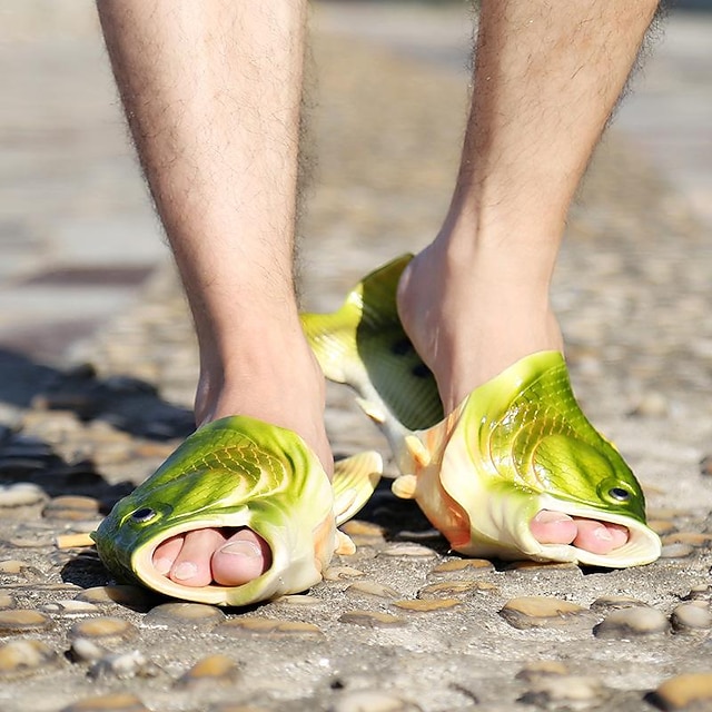 Men's Fish Shaped Slippers - Funny 3D Fish Flip Flops for Men and Women ...