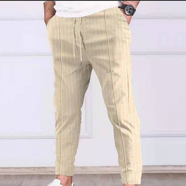 Mens Clothing Mens Bottoms | Mens Casual Fashion Jogger Trousers Drawstring Pocket Pants Casual Daily Micro-elastic Stripe Cotto