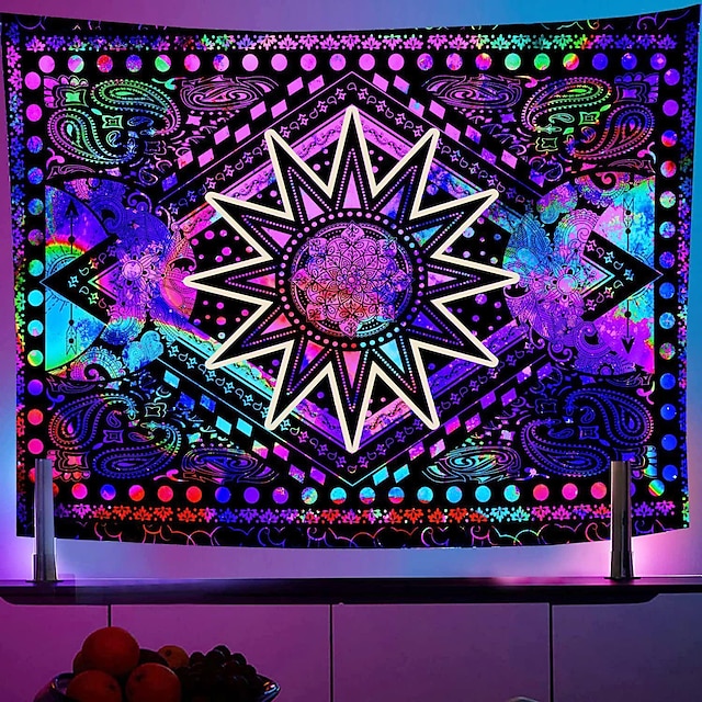 Home & Garden Home Decor | Blacklight UV Reactive The Underwater World Tapestry Fluorescence Psychedelic Mushroom Tapestry Black