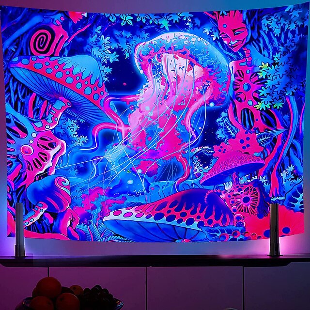 Home & Garden Home Decor | Blacklight UV Reactive The Underwater World Tapestry Fluorescence Psychedelic Mushroom Tapestry Black