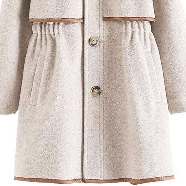 Baby & Kids Girls Clothing | Kids Girls Coat Long Sleeve Beige Plain Pocket Fall Winter Active Daily 3-13 Years - UC33586