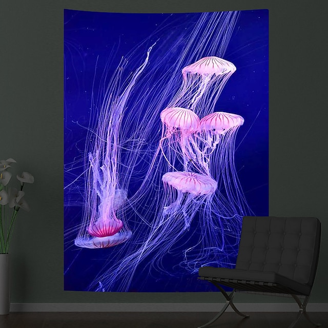 Home & Garden Home Decor | Fluorescent Tapestry Jellyfish Psychedelic Night Light Hanging Cloth Wall Hanging Live Broadcast Back