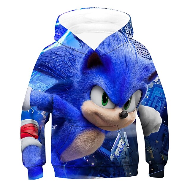 Baby & Kids Boys Clothing | Kids Boys Hoodie Sonic Long Sleeve 3D Print Graphic Patterned Pocket Colorblock Black Blue Children 