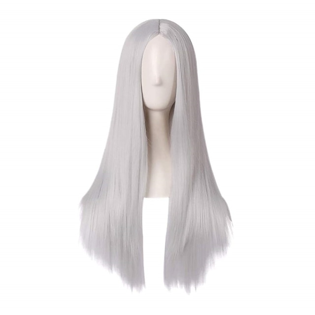 Beauty & Hair Wigs & Hair Pieces | Charming Girls Long Silver White Straight Wig Middle Part Hair Anime Cosplay Halloween Party 