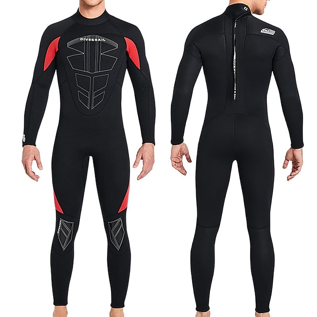  Dive&Sail Men's Full Wetsuit 3mm SCR Neoprene Diving Suit Thermal Warm Windproof UPF50+ High Elasticity Long Sleeve Full Body Back Zip Knee Pads - Swimming Diving Scuba Kayaking Patchwork Winter