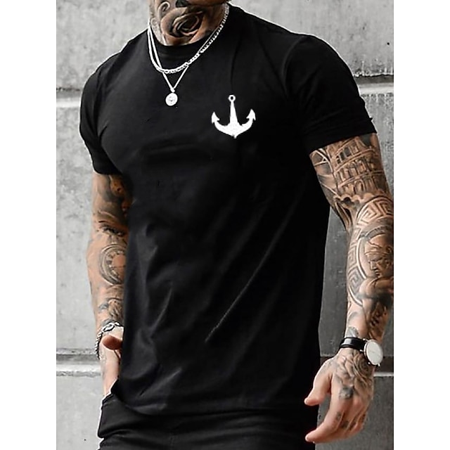 Mens Clothing Mens Tees & Tank Tops | Mens T shirt Tee Solid Color Anchor Crew Neck Casual Daily Print Short Sleeve Tops Casual 