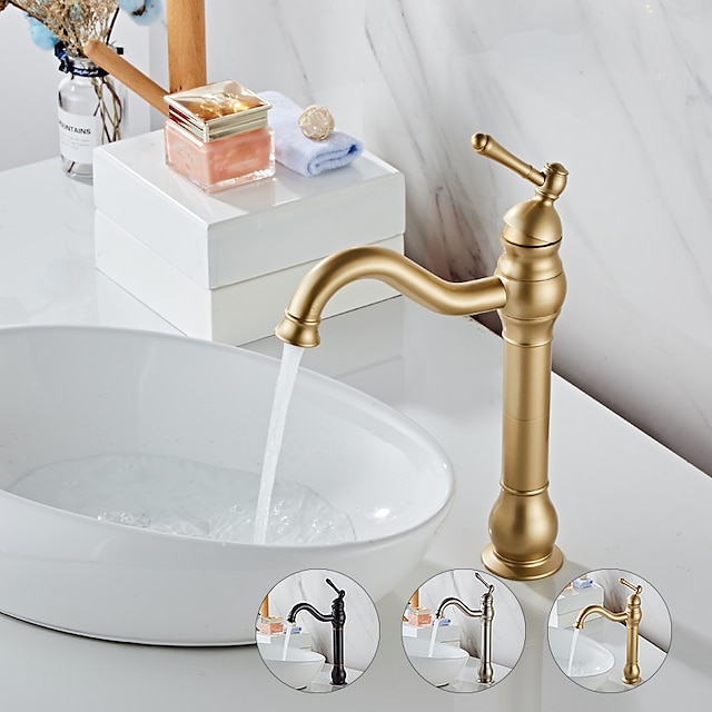  Retro Style Antique Brass/ORB/Brushed Nickel Bathroom Sink Faucet Rotatable Single Handle One Hole Bath Taps