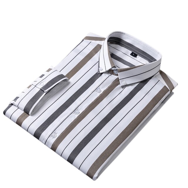 Mens Clothing Mens Shirts | Mens Casual Shirt Striped Standing Collar Casual Work Button-Down 3/4 Length Sleeve Tops Fashion Ret