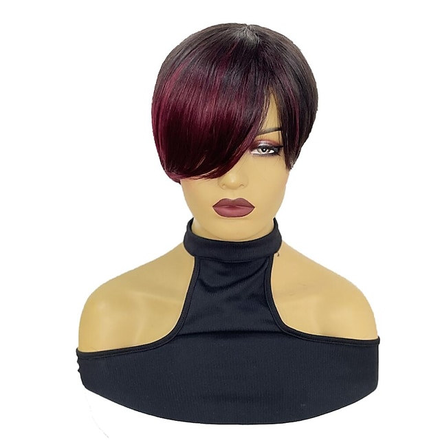 Beauty & Hair Wigs & Hair Pieces | Pixie Cut Wig Colored Short Straight Human Hair Bob Wig For Black Women Remy Hair Full Machin