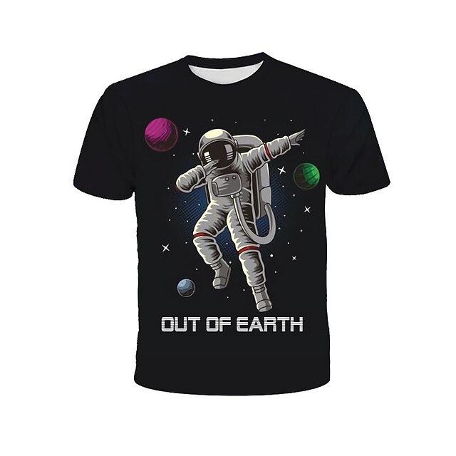 Baby & Kids Boys Clothing | Kids Boys T shirt Short Sleeve 3D Print Astronaut Letter Crewneck Black Children Tops Spring Summer 