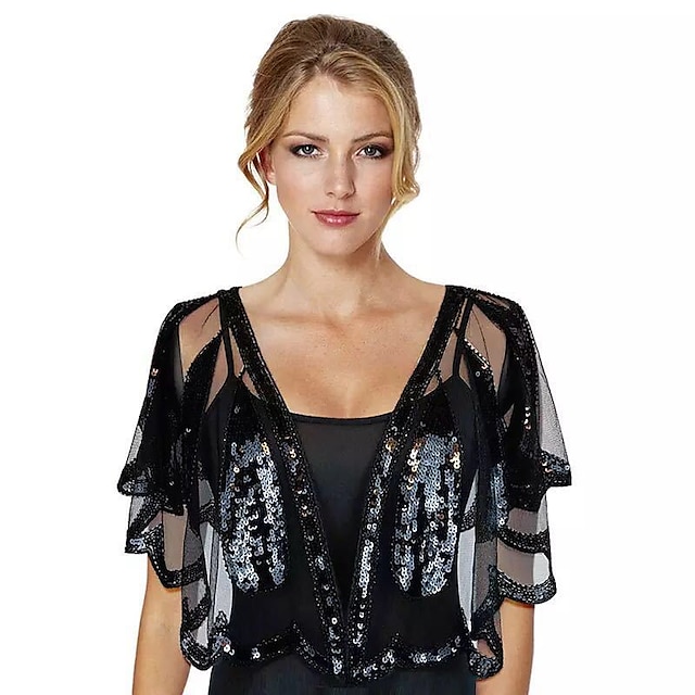  1920s Gatsby Sparkle Bolero Women's Wrap Shawls Vintage Sleeveless Sequins Wraps With Paillette For Party Wedding Guest Spring Summer Fall