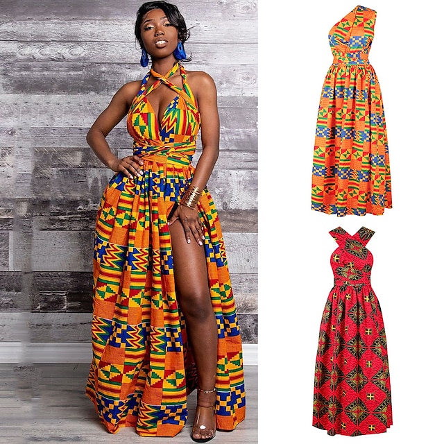  Dame Kjoler Moderne afrikanske outfits Multi-bæremåder beklædning Boheme Afrikansk tryk Kitenge Hovedrolle Maskerade Voksen Kjole Fest